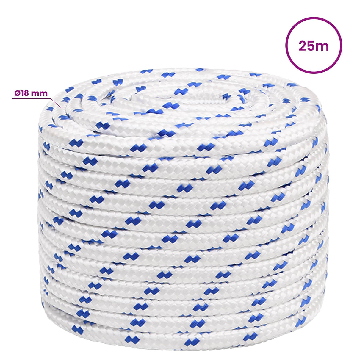 Multipurpose Utility Rope 18 mm 25 m White and Blue PP