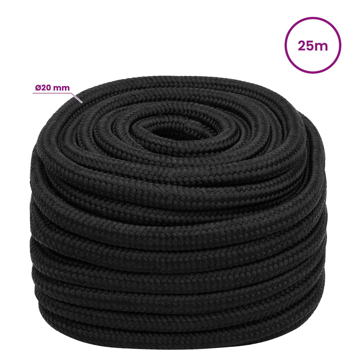 Multipurpose Utility Rope 20 mm 25 m Black PP 2400 kg Max Load