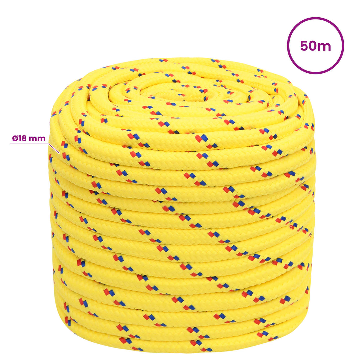 Multipurpose Utility Rope 18 mm 50 m Yellow PP 1995 kg Max Load