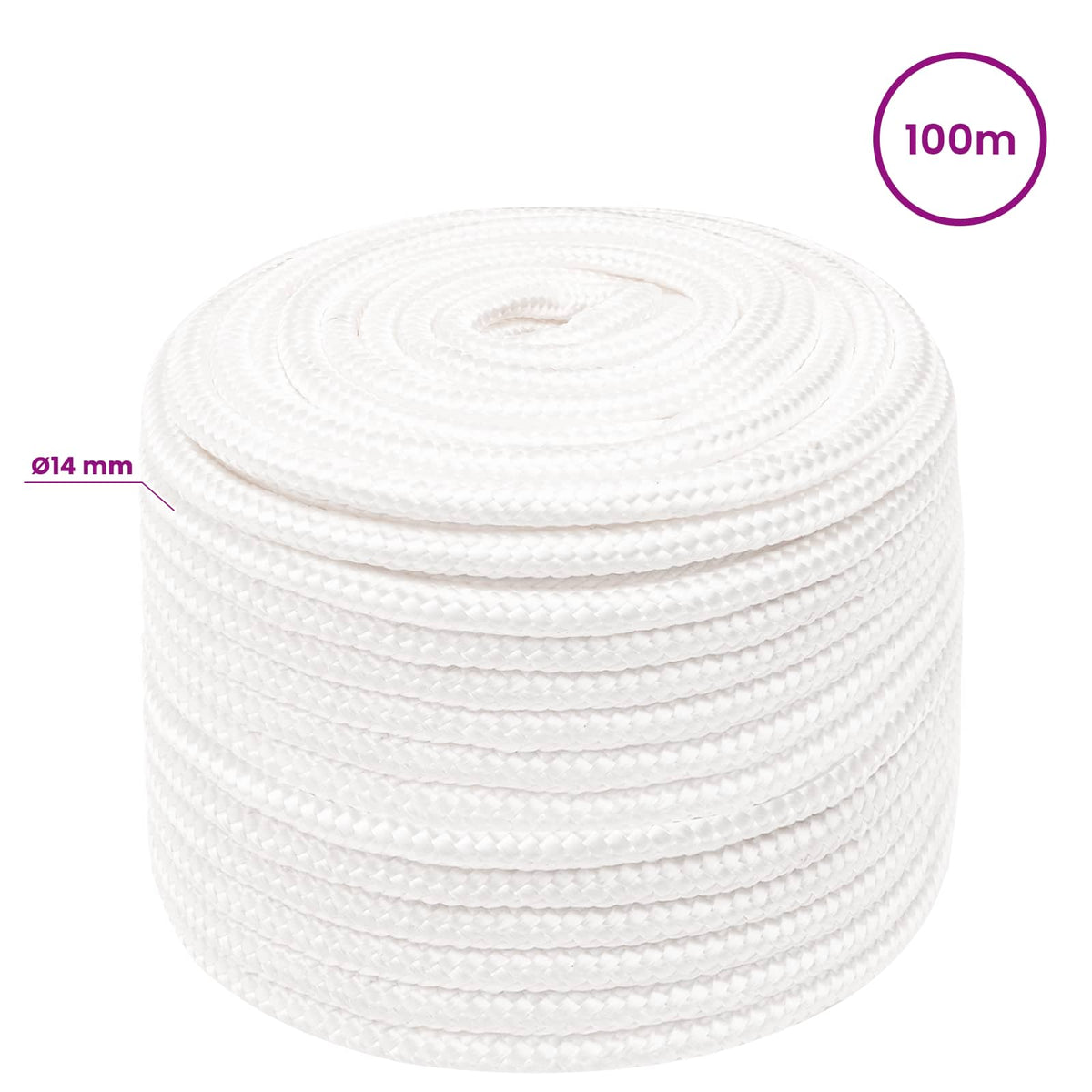 Multipurpose Utility Rope 14 mm 100 m White PP 1275 kg Max Load