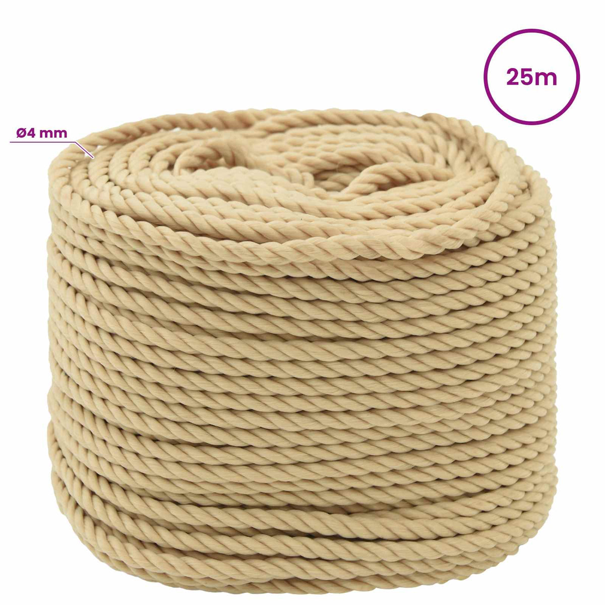 Multipurpose Utility Rope 4 mm 25 m Natural PP 105 kg Max Load