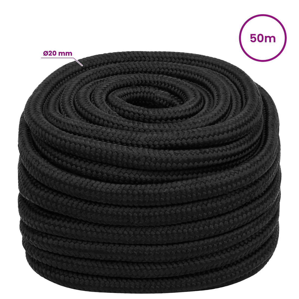Multipurpose Utility Rope 20 mm 50 m Black PP 2400 kg Max Load