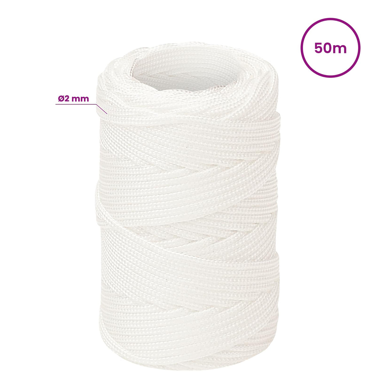 Multipurpose Utility Rope 2 mm 50 m White PP 27 kg Max Load