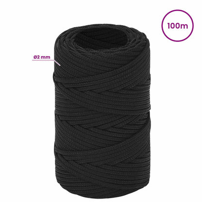 Multipurpose Utility Rope 2 mm 100 m Black PP 27 kg Max Load