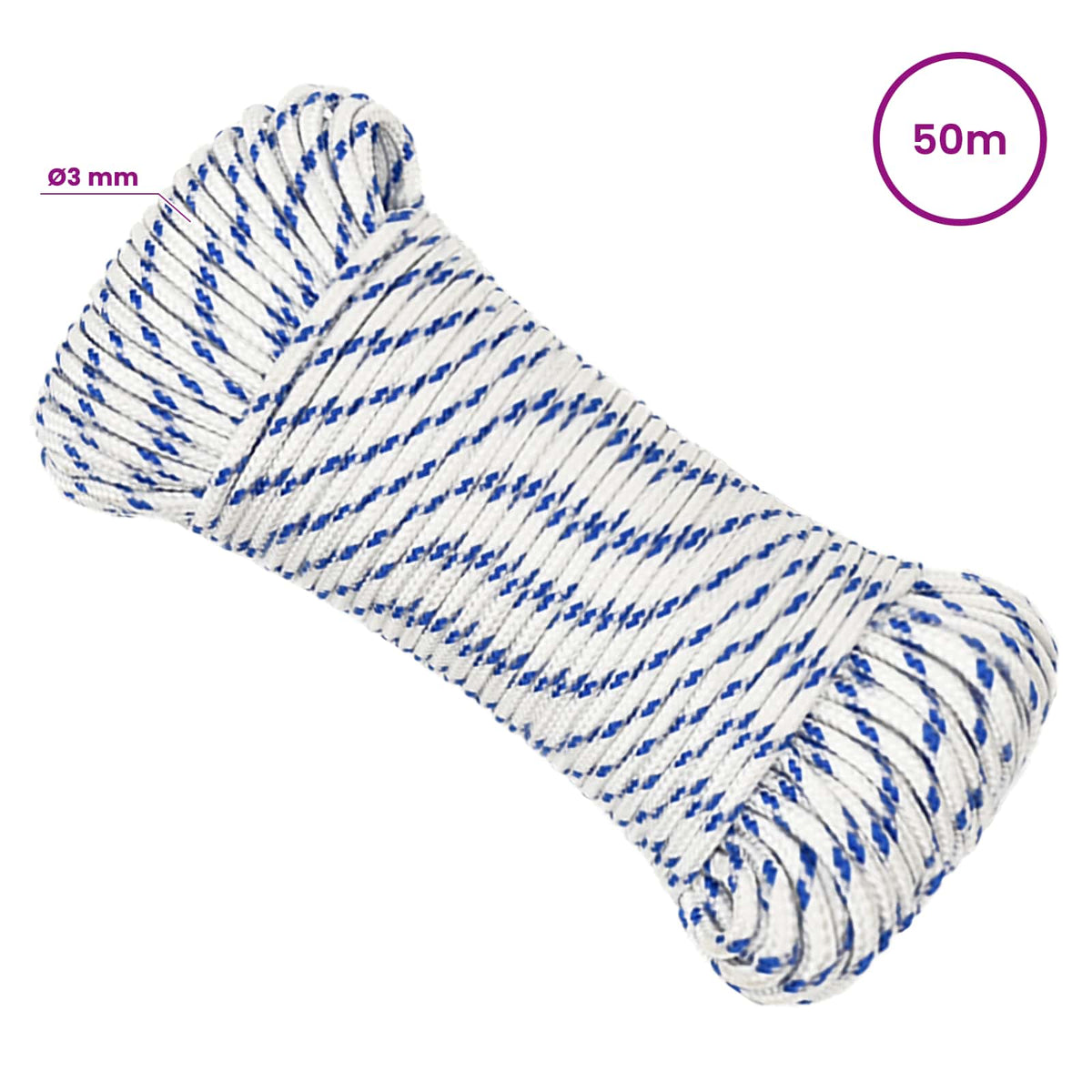Multipurpose Utility Rope 3 mm 50 m White and Blue PP