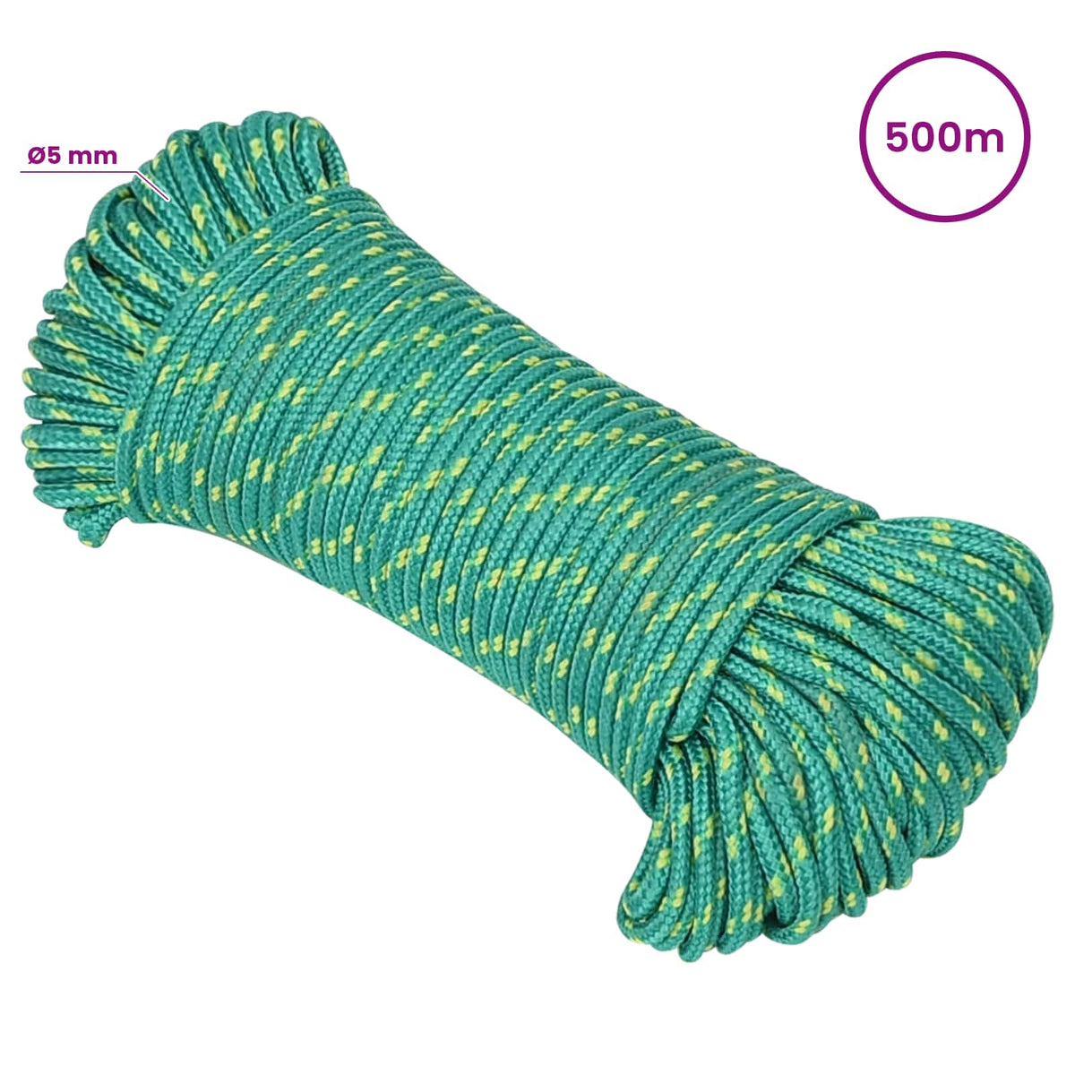Multipurpose Utility Rope 5 mm 500 m Green PP 150 kg Max Load