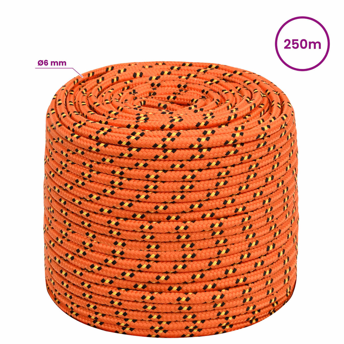 Multipurpose Utility Rope 6 mm 250 m Orange PP 240 kg Max Load