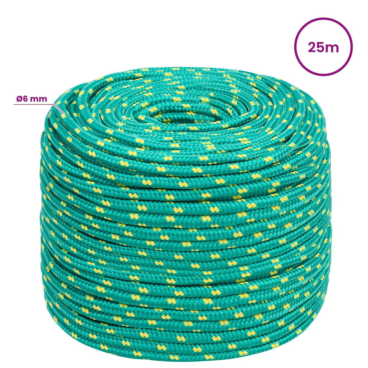 Multipurpose Utility Rope 6 mm 25 m Green PP 240 kg Max Load