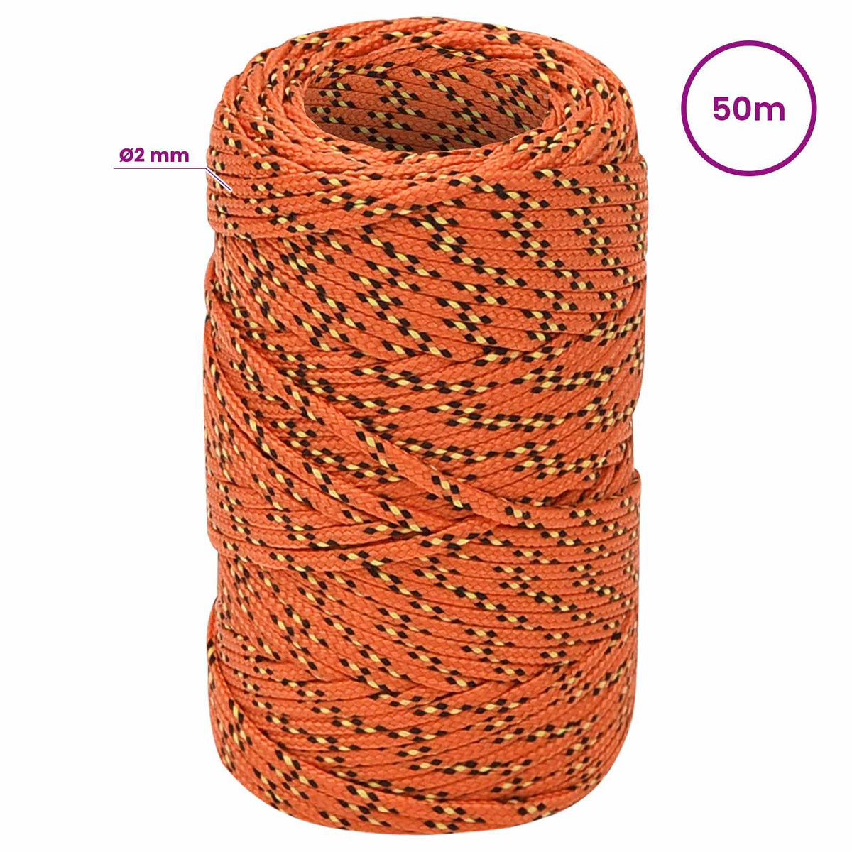 Multipurpose Utility Rope 2 mm 50 m Orange PP 27 kg Max Load