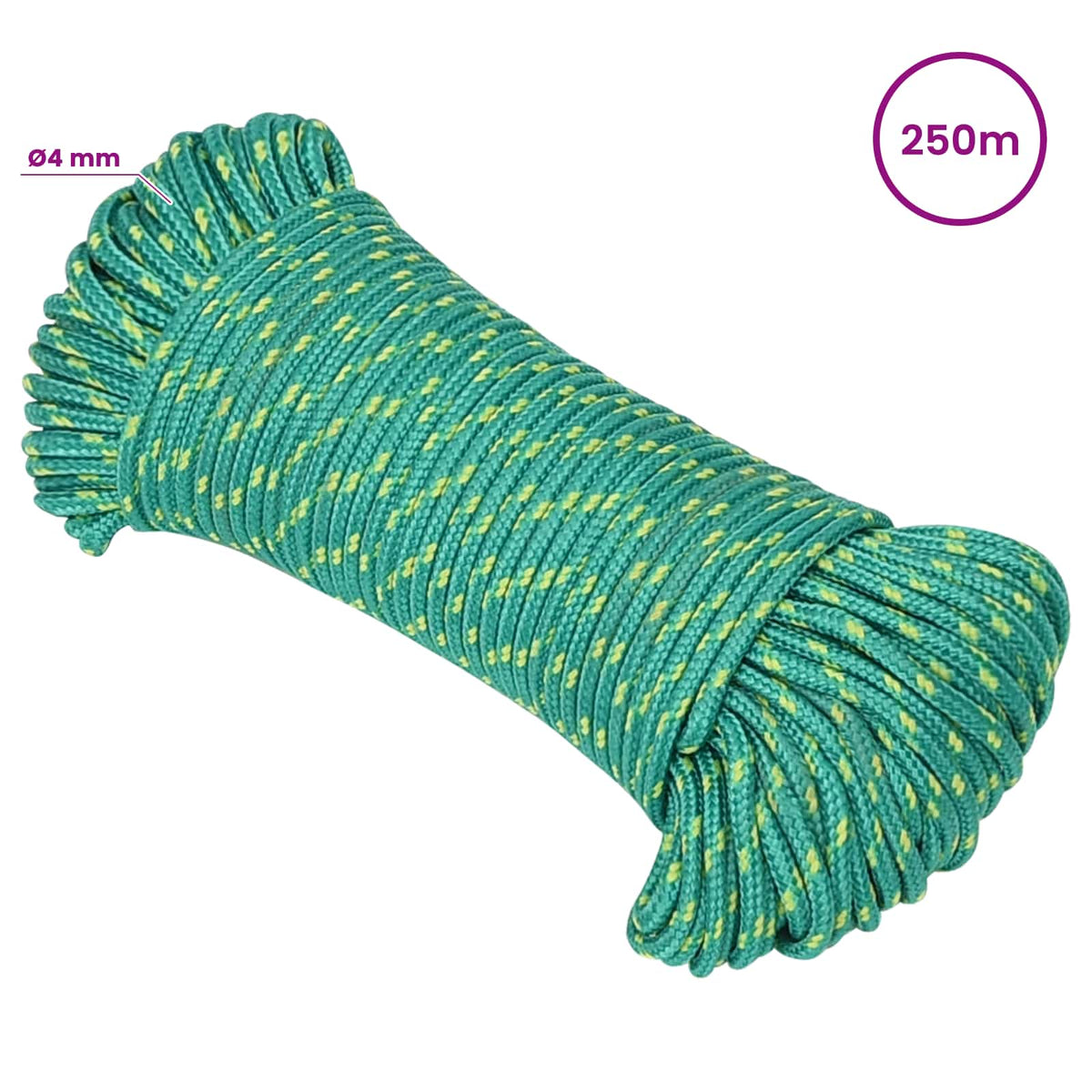Multipurpose Utility Rope 4 mm 250 m Green PP 105 kg Max Load