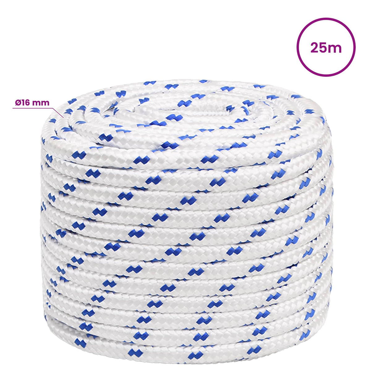 Multipurpose Utility Rope 16 mm 25 m White and Blue PP
