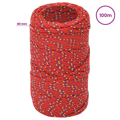 Multipurpose Utility Rope 2 mm 100 m Red PP 27 kg Max Load