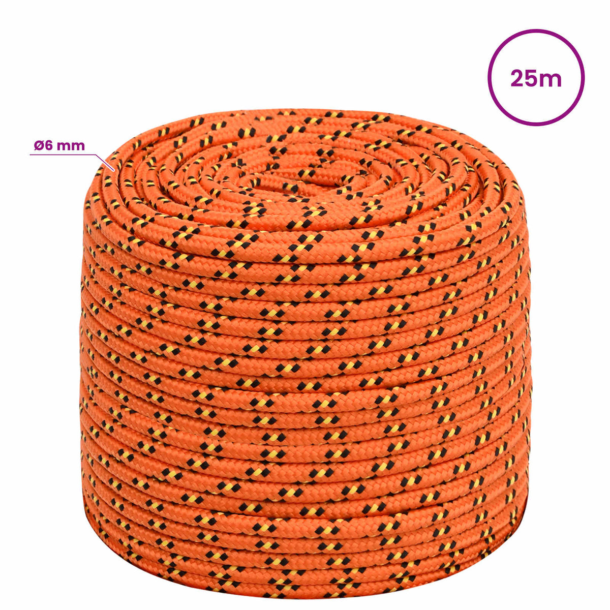 Multipurpose Utility Rope 6 mm 25 m Orange PP 240 kg Max Load