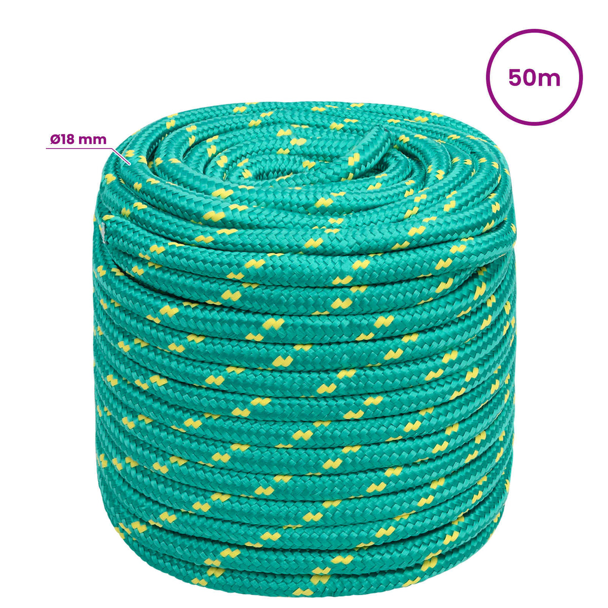 Multipurpose Utility Rope 18 mm 50 m Green PP 1995 kg Max Load