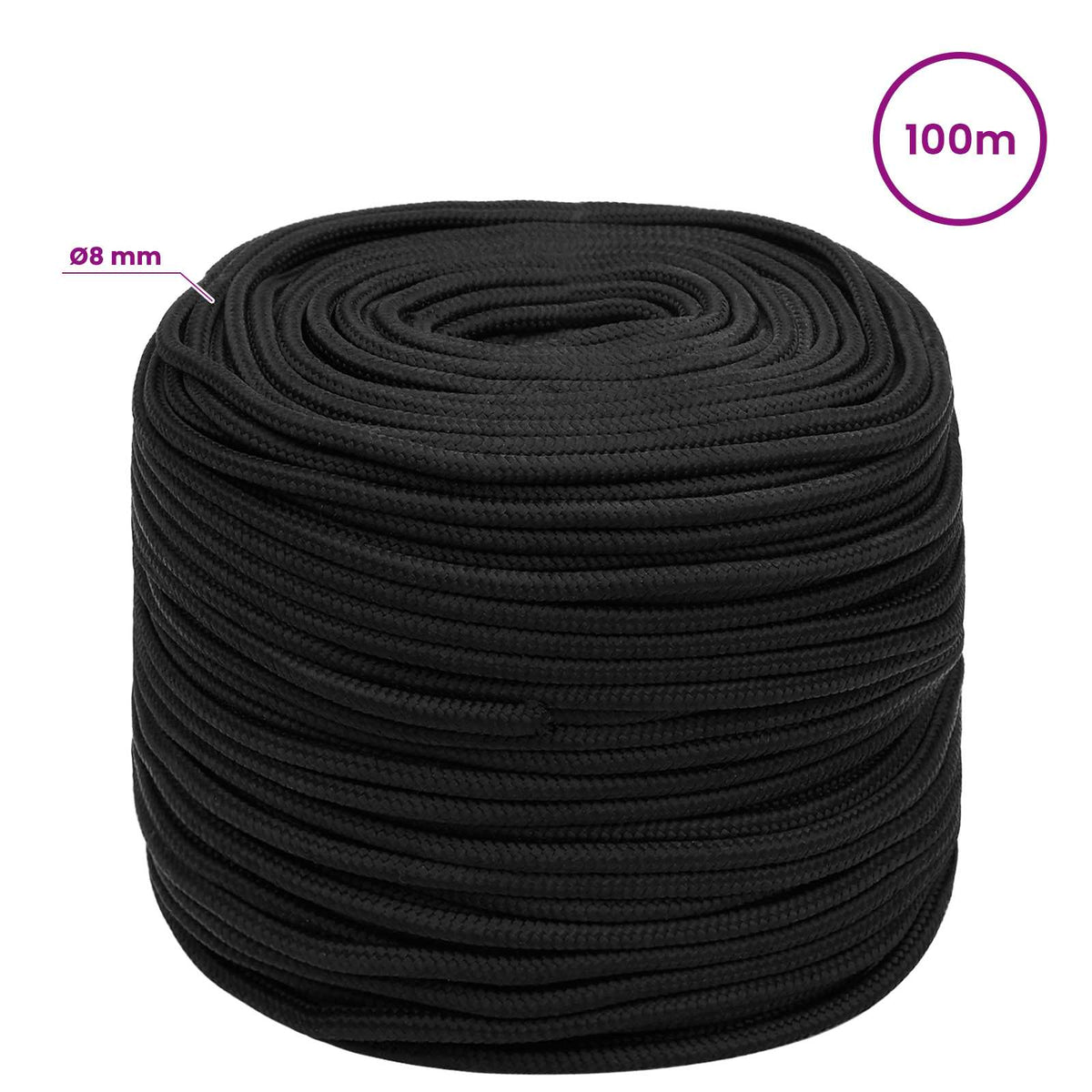 Multipurpose Utility Rope 8 mm 100 m Black PP 420 kg Max Load