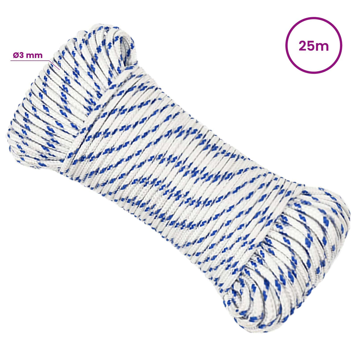 Multipurpose Utility Rope 3 mm 25 m White and Blue PP