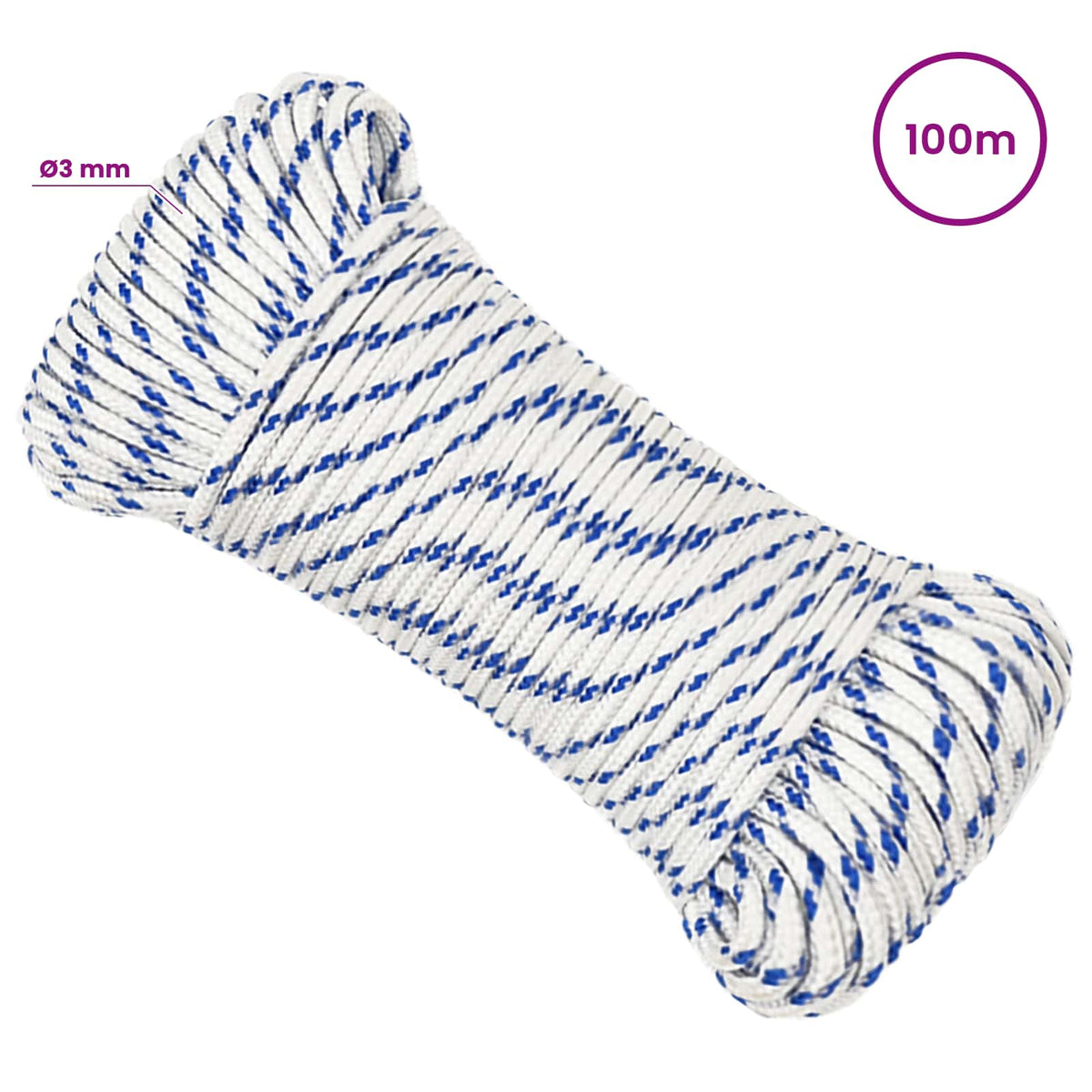 Multipurpose Utility Rope 3 mm 100 m White and Blue PP
