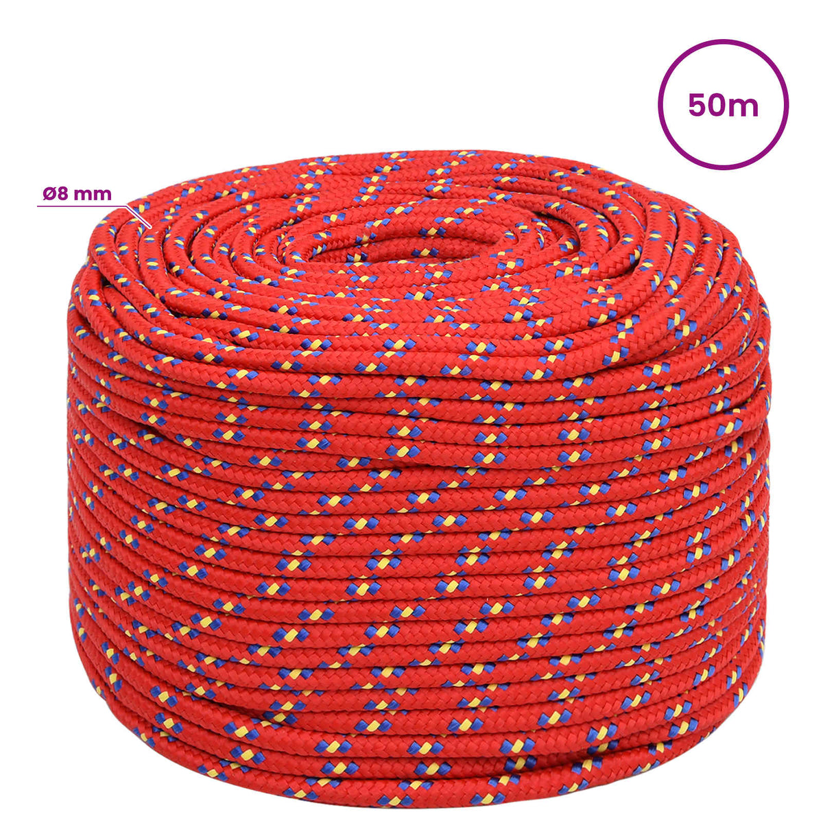 Multipurpose Utility Rope 8 mm 50 m Red PP 420 kg Max Load