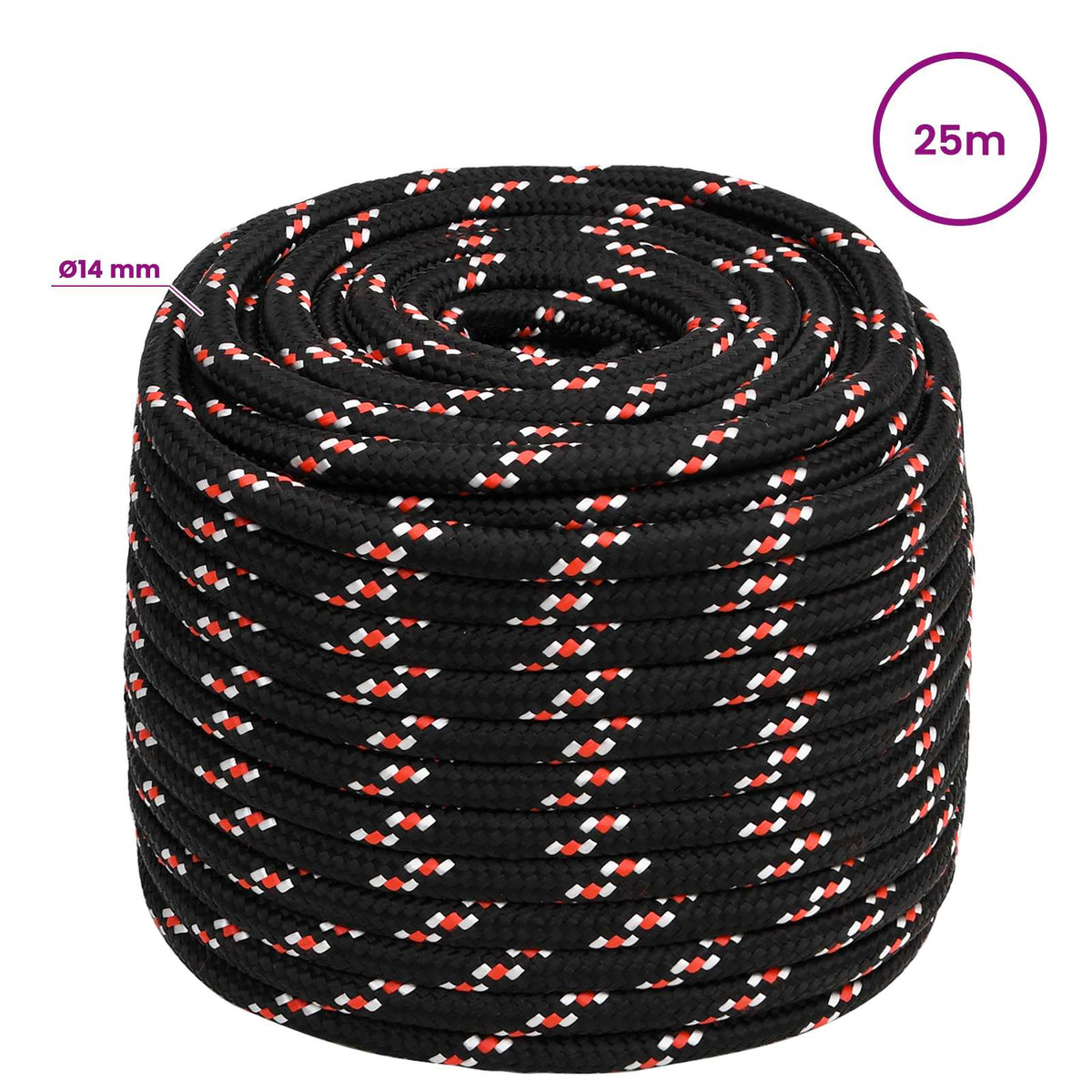 Multipurpose Utility Rope 14 mm 25 m Black and Red PP