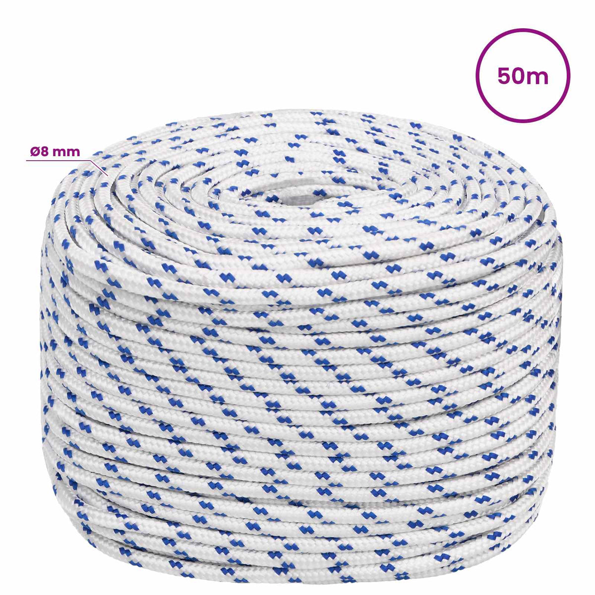 Multipurpose Utility Rope 8 mm 50 m White and Blue PP