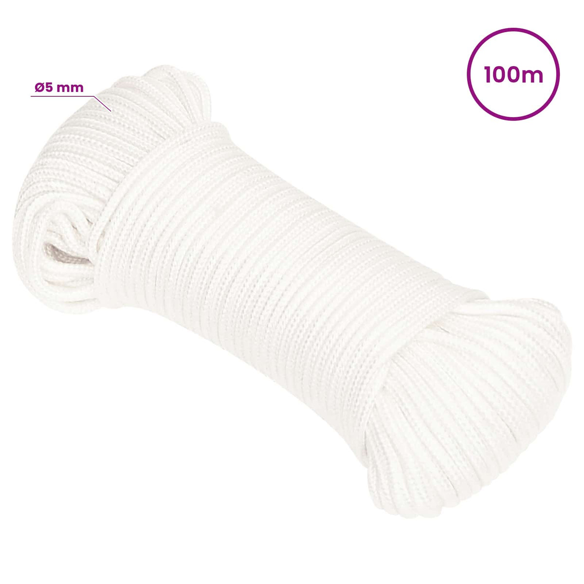 Multipurpose Utility Rope 5 mm 100 m White PP 150 kg Max Load