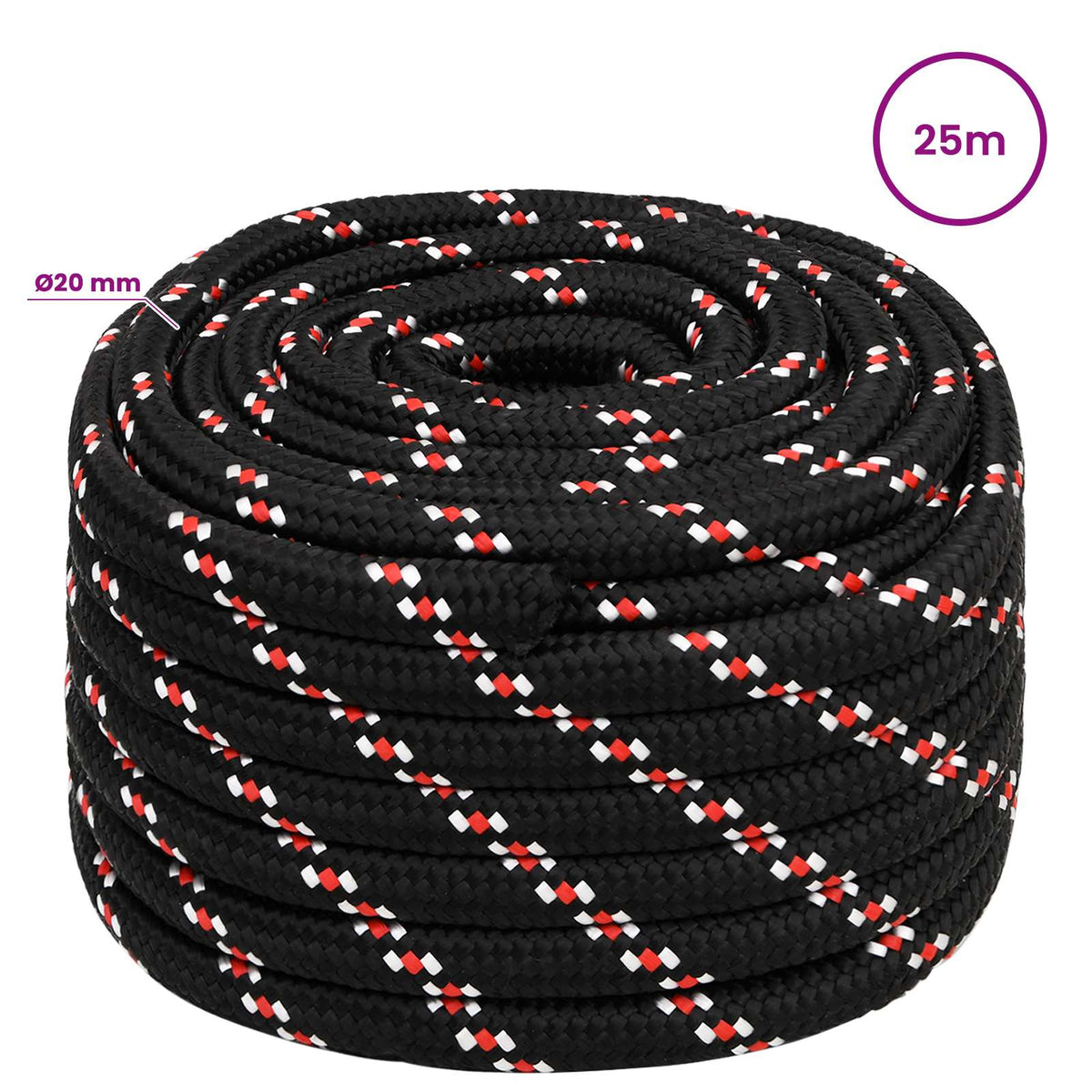 Multipurpose Utility Rope 20 mm 25 m Black and Red PP