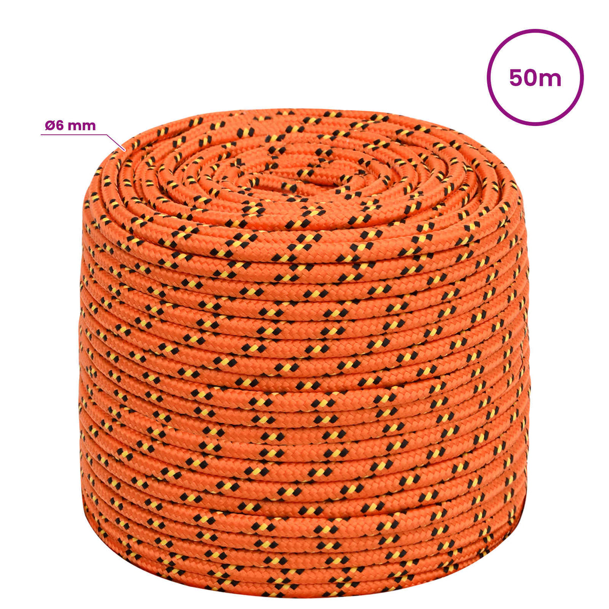 Multipurpose Utility Rope 6 mm 50 m Orange PP 240 kg Max Load