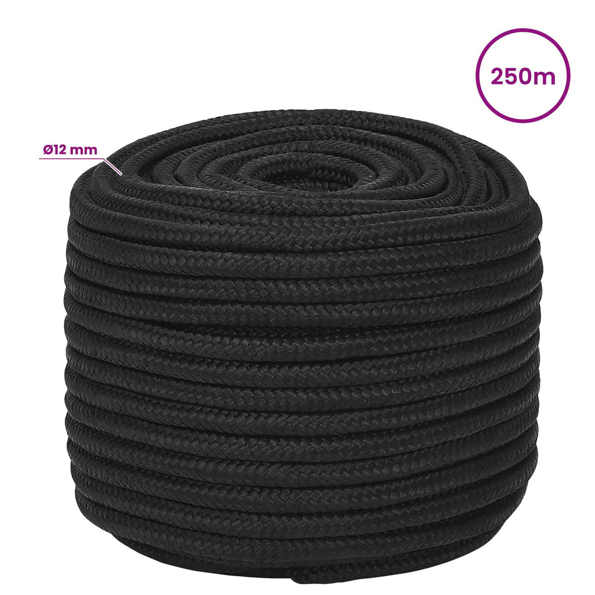 Multipurpose Utility Rope 12 mm 250 m Black PP 930 kg Max Load