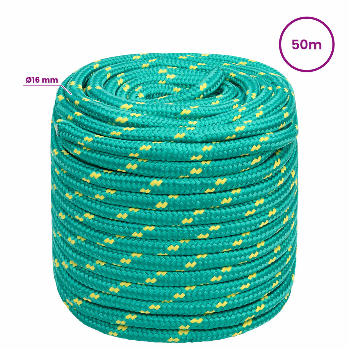 Multipurpose Utility Rope 16 mm 50 m Green PP 1560 kg Max Load