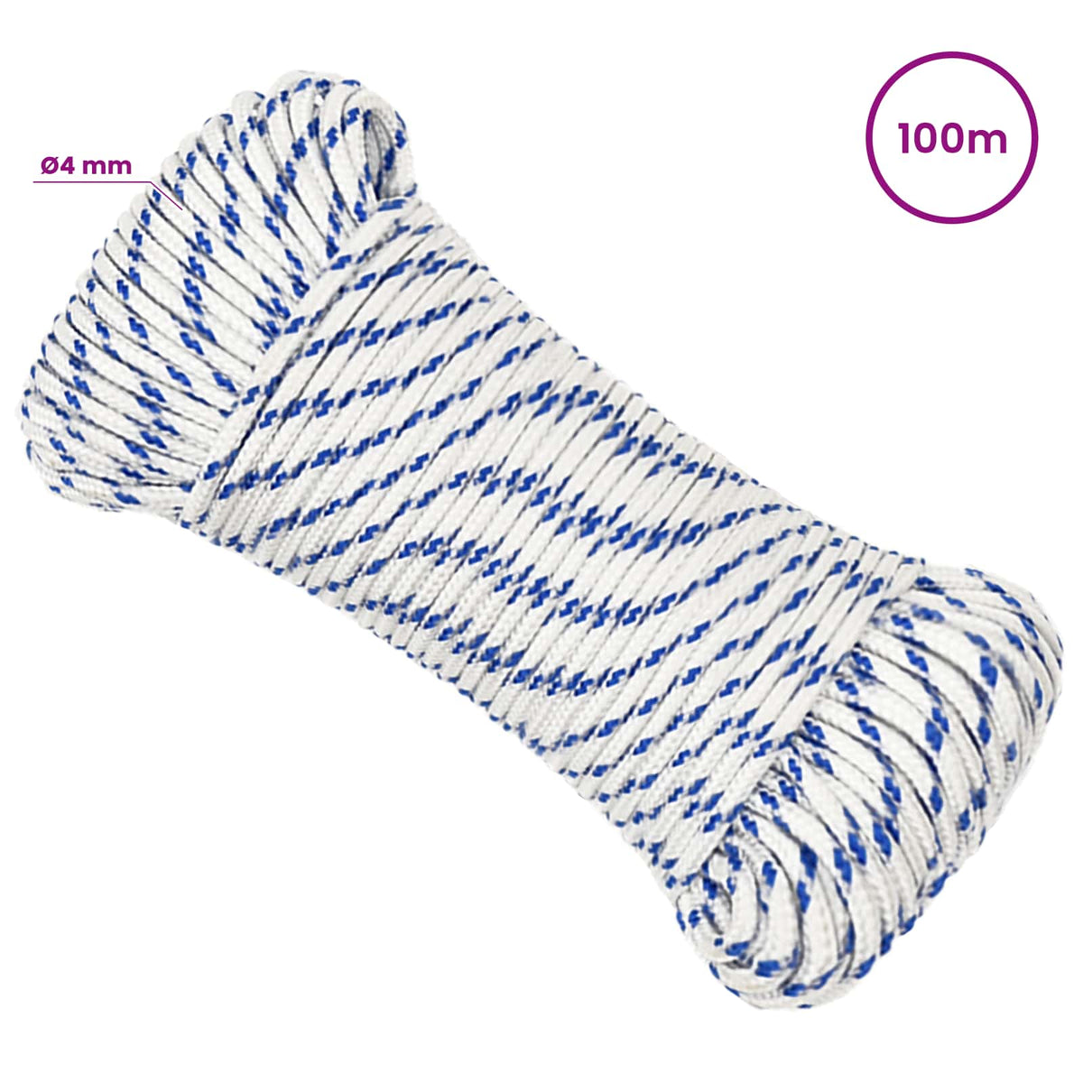 Multipurpose Utility Rope 4 mm 100 m White and Blue PP