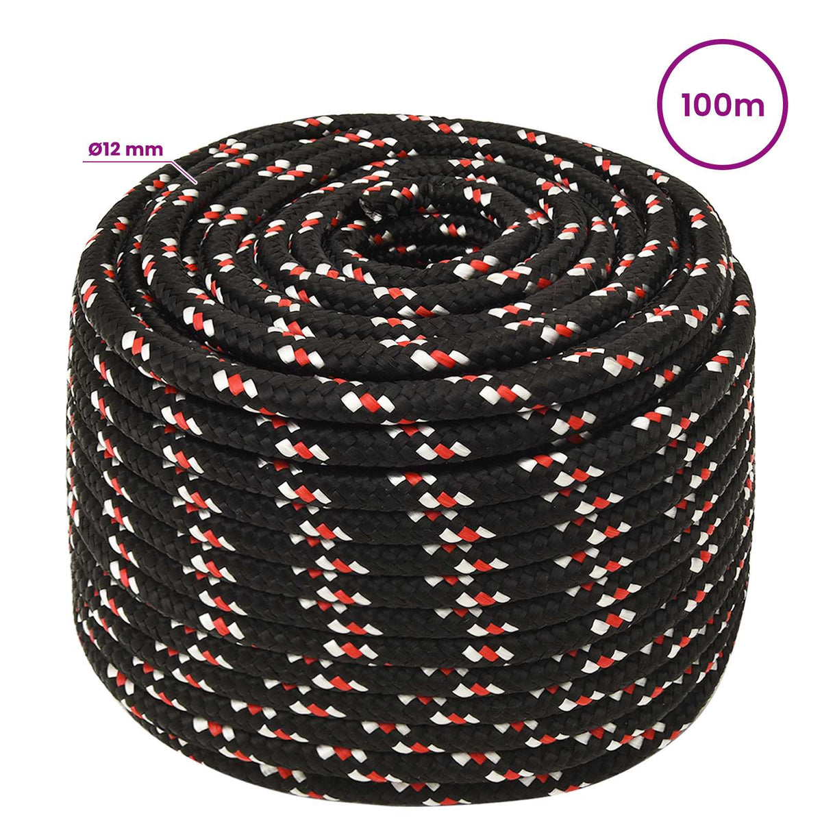 Multipurpose Utility Rope 12 mm 100 m Black and Red PP