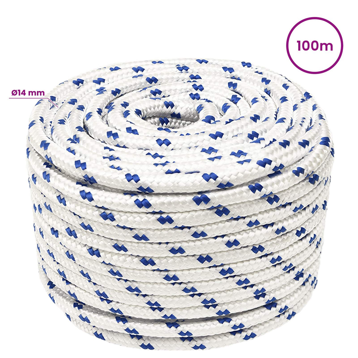 Multipurpose Utility Rope 14 mm 100 m White and Blue PP
