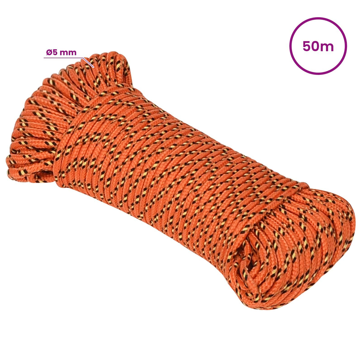Multipurpose Utility Rope 5 mm 50 m Orange PP 150 kg Max Load