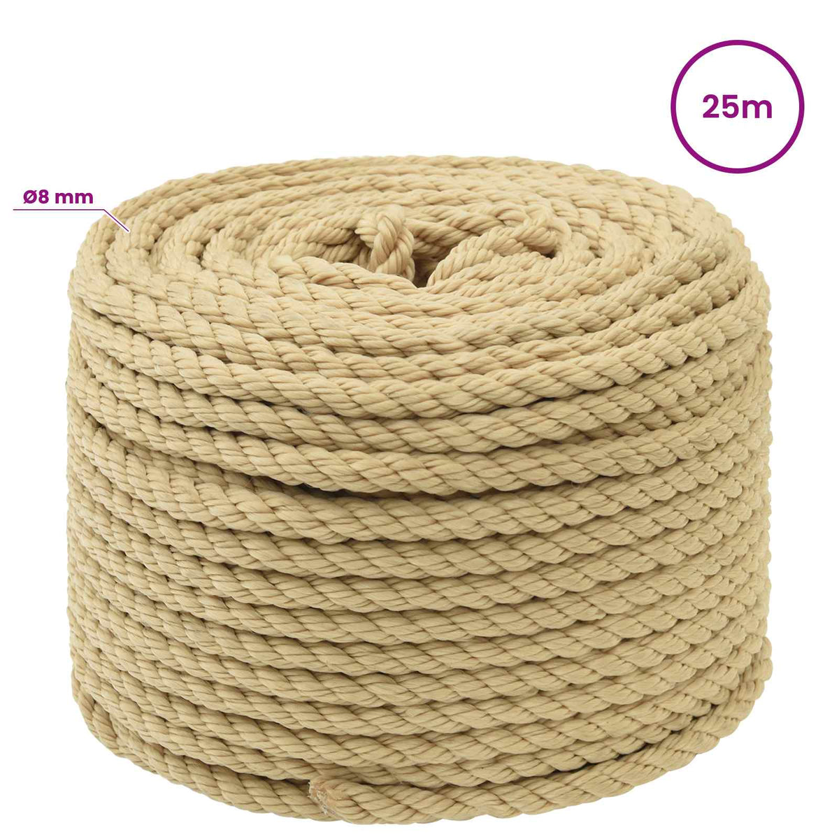 Multipurpose Utility Rope 8 mm 25 m Natural PP 420 kg Max Load