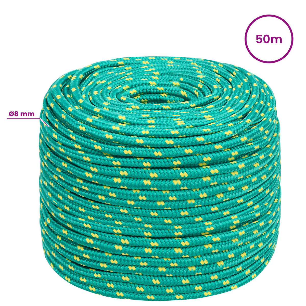 Multipurpose Utility Rope 8 mm 50 m Green PP 420 kg Max Load