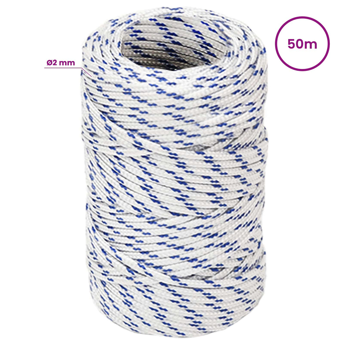 Multipurpose Utility Rope 2 mm 50 m White and Blue PP