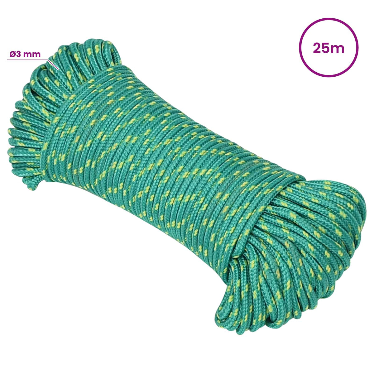 Multipurpose Utility Rope 3 mm 25 m Green PP 67.5 kg Max Load
