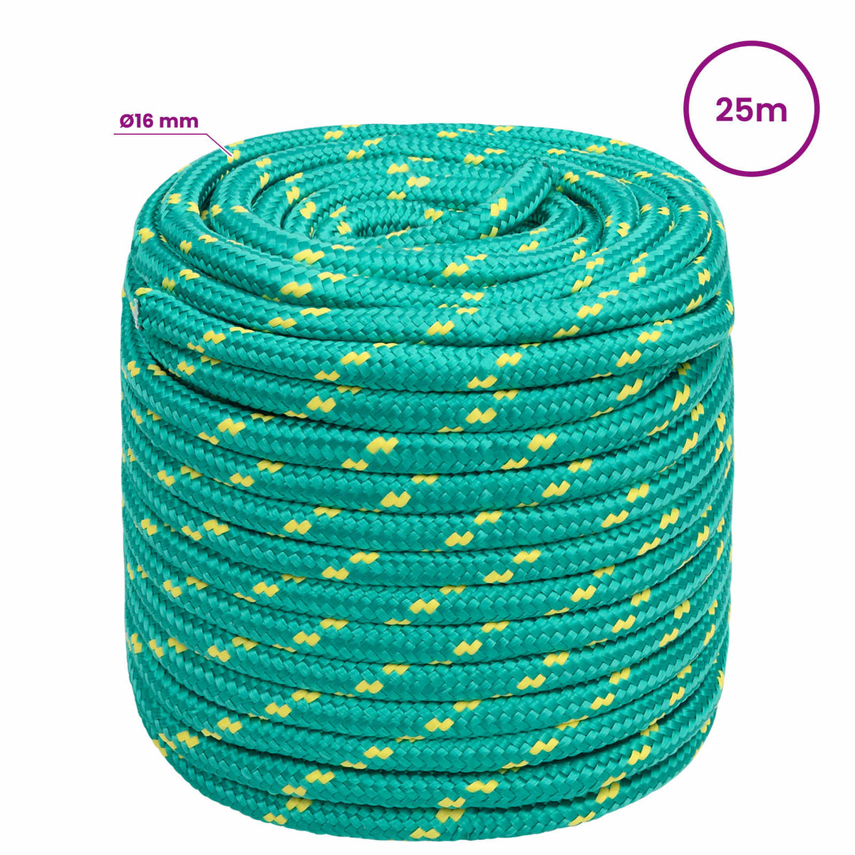 Multipurpose Utility Rope 16 mm 25 m Green PP 1560 kg Max Load