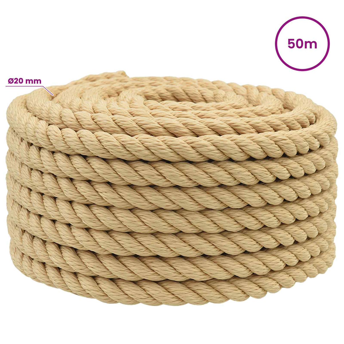 Multipurpose Utility Rope 20 mm 50 m Natural PP