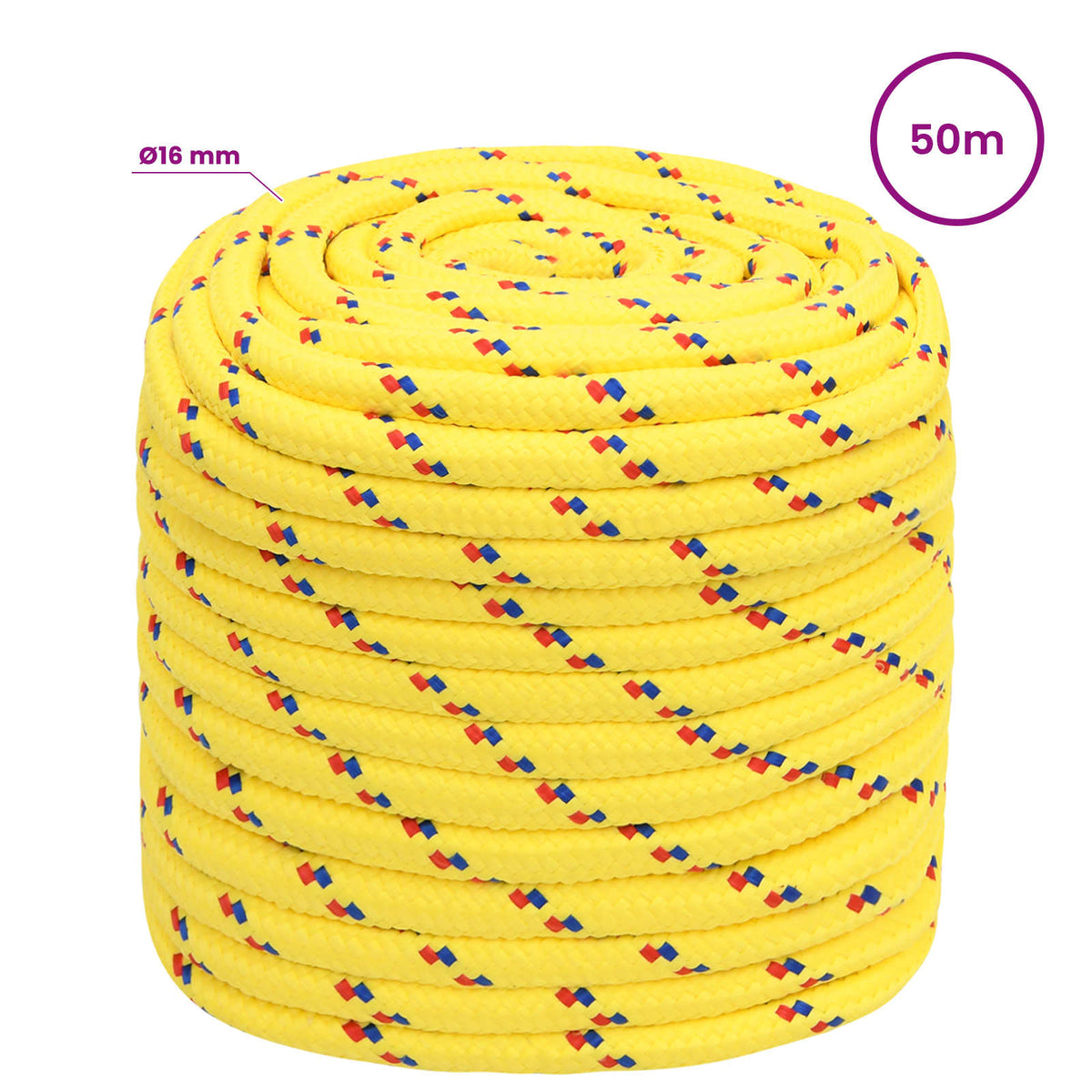 Multipurpose Utility Rope 16 mm 50 m Yellow PP 1560 kg Max Load