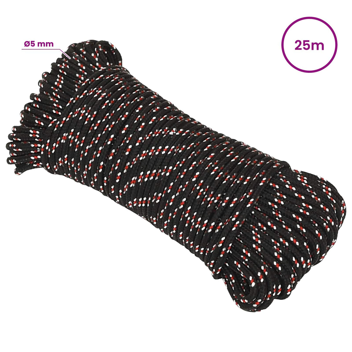 Multipurpose Utility Rope 5 mm 25 m Black and Red PP