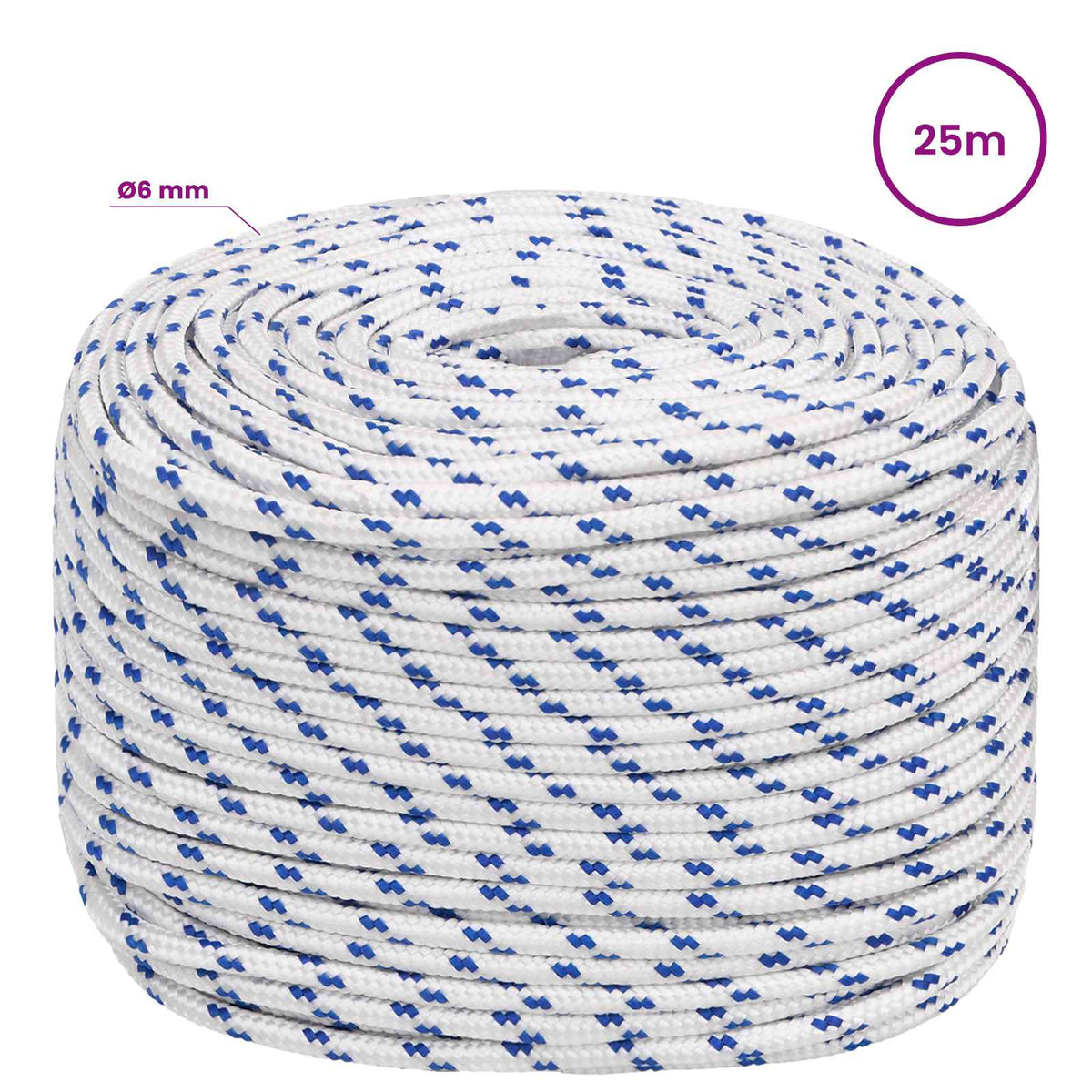 Multipurpose Utility Rope 6 mm 25 m White and Blue PP