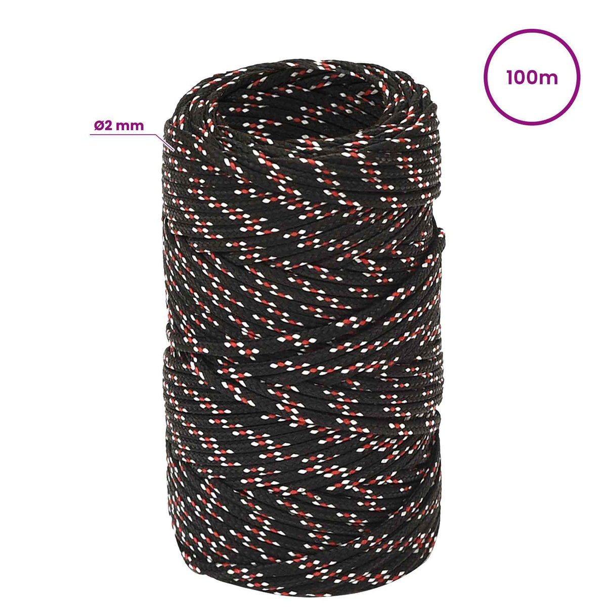 Multipurpose Utility Rope 2 mm 100 m Black and Red PP