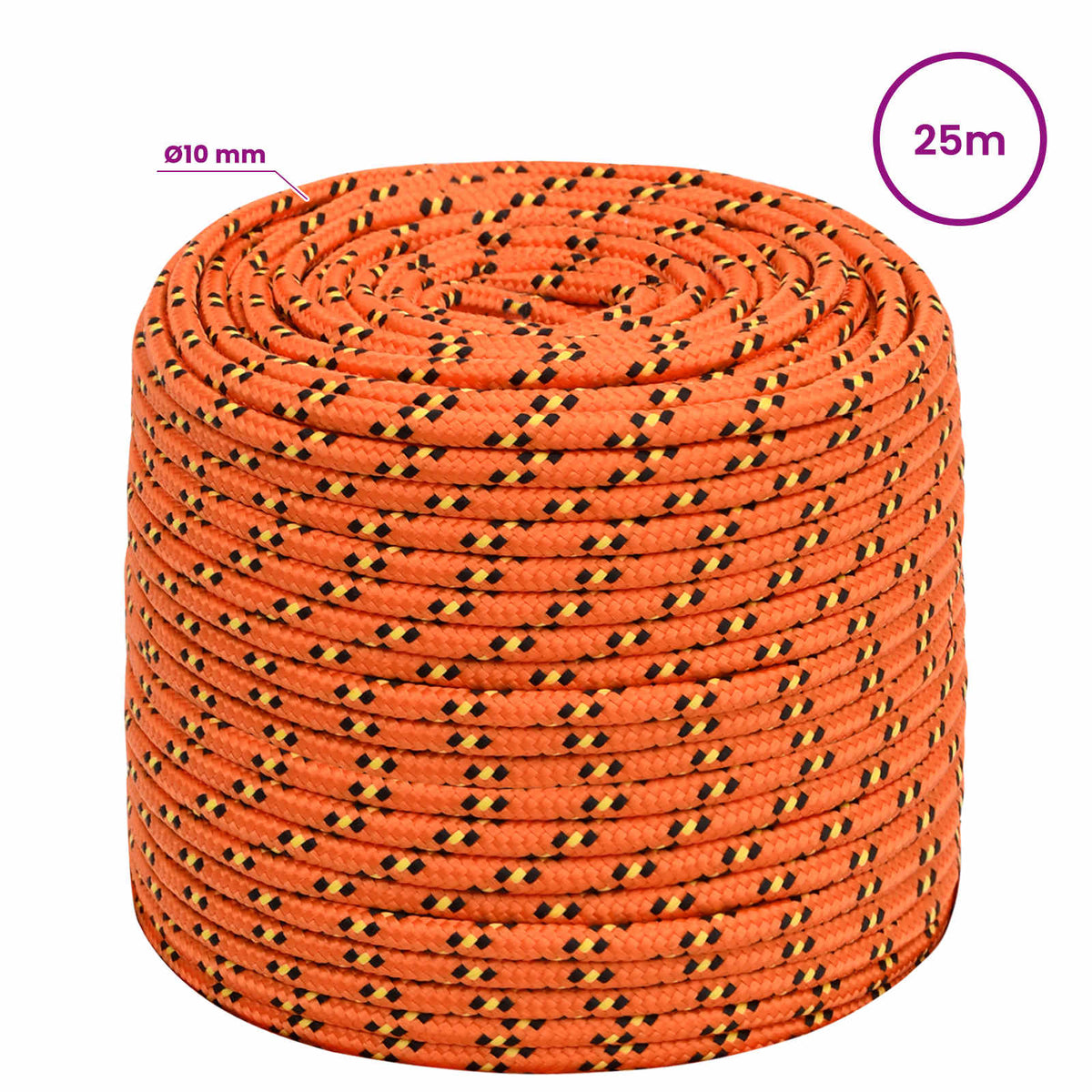 Multipurpose Utility Rope 10 mm 25 m Orange PP 645 kg Max Load