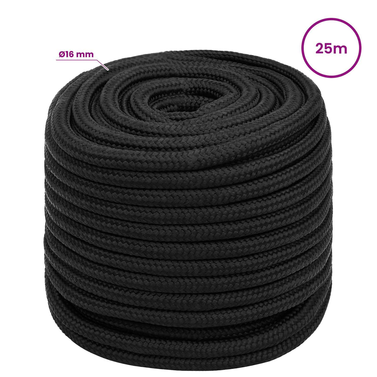 Multipurpose Utility Rope 16 mm 25 m Black PP 1560 kg Max Load
