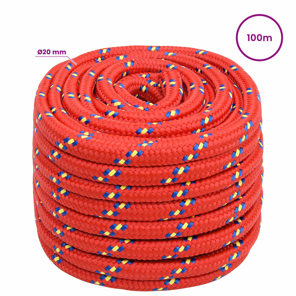 Multipurpose Utility Rope 20 mm 100 m Red PP 2400 kg Max Load