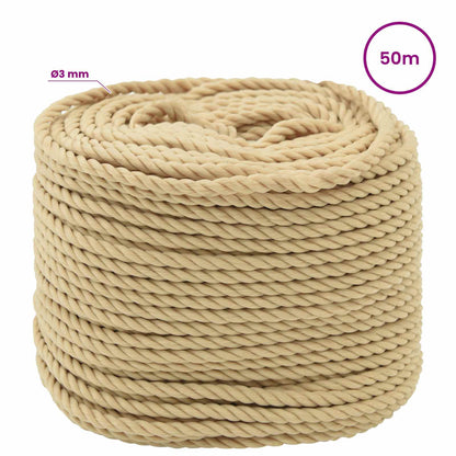 Multipurpose Utility Rope 3 mm 50 m Natural PP 67.5 kg Max Load