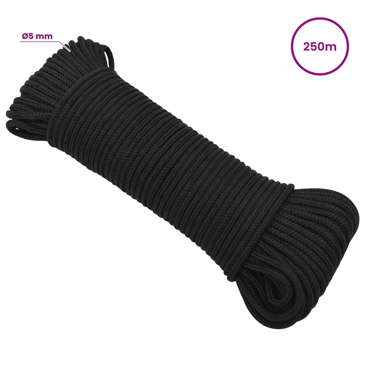 Multipurpose Utility Rope 5 mm 250 m Black PP 150 kg Max Load