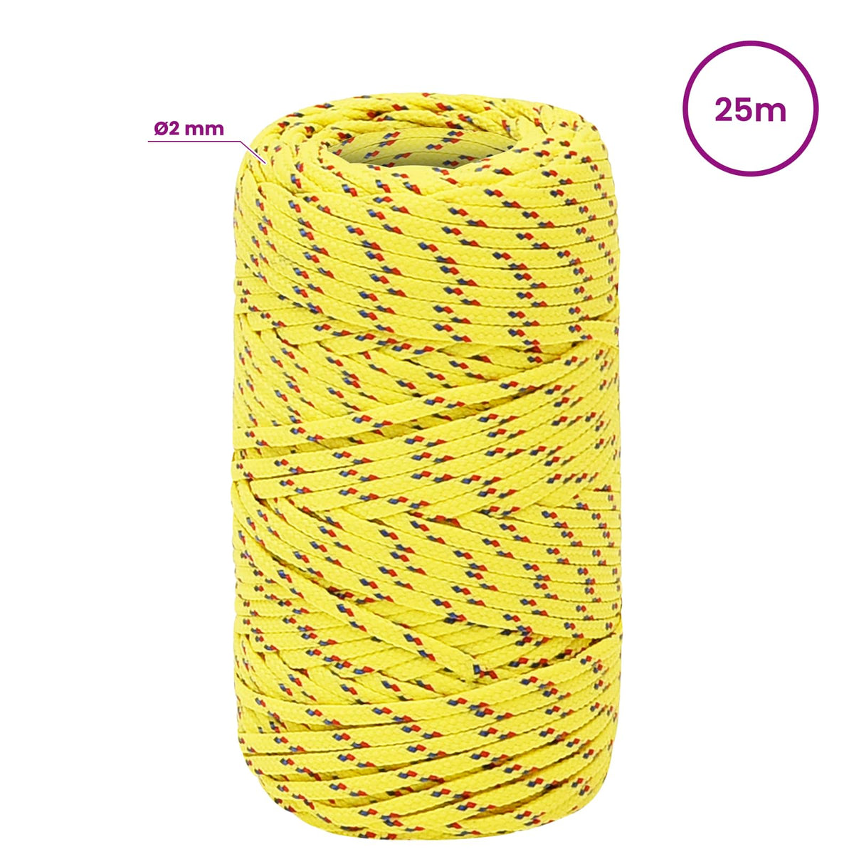 Multipurpose Utility Rope 2 mm 25 m Yellow PP 27 kg Max Load