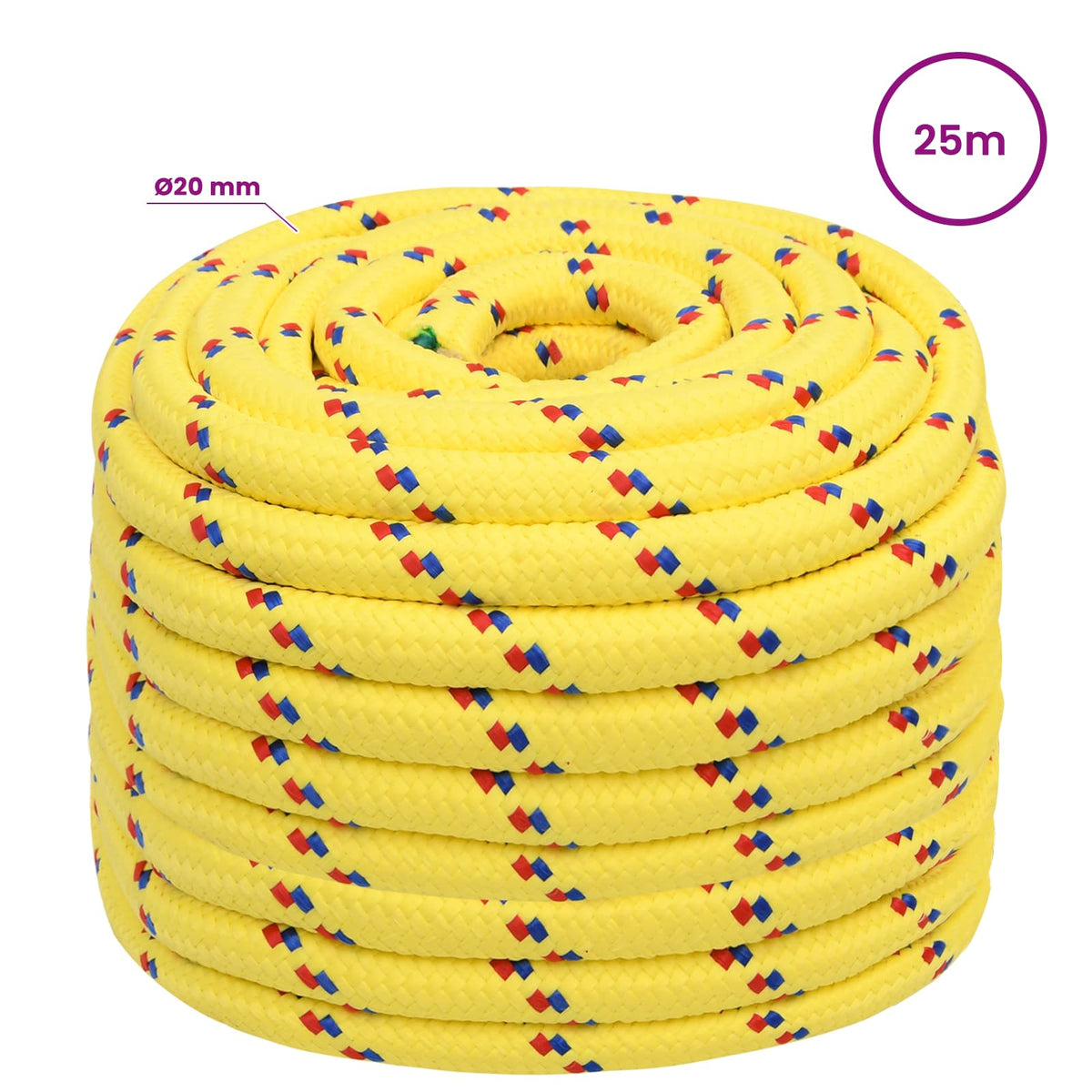 Multipurpose Utility Rope 20 mm 25 m Yellow PP 2400 kg Max Load